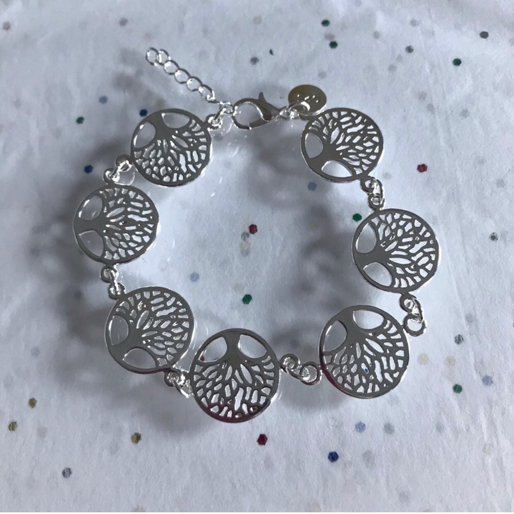Sterling Silver Tree of Life Circle Link Bracelet